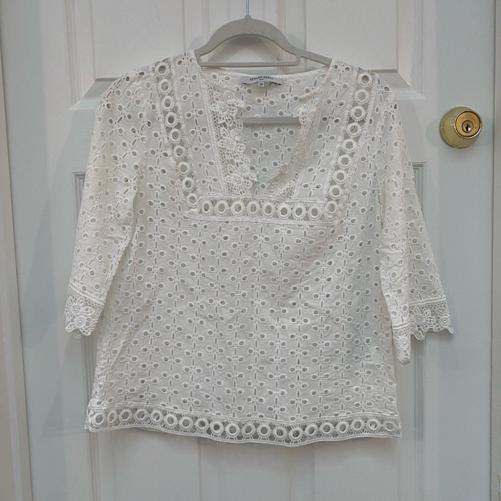 Gerard Darel Paris Eyelet Lace 3/4 Sleeve Tunic Blouse - Size 38 (US 6 or 8; M)